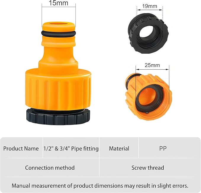 Garden Hose Connectors Fitting Set Hose Pipe Quick Connector Inlet Adapter for Reels and Carts, Water Connection, Hosepipe Fitting Fits 1/2 & 3/4 Inch Universal Tap (9 Fitting, 1 Waterstop)