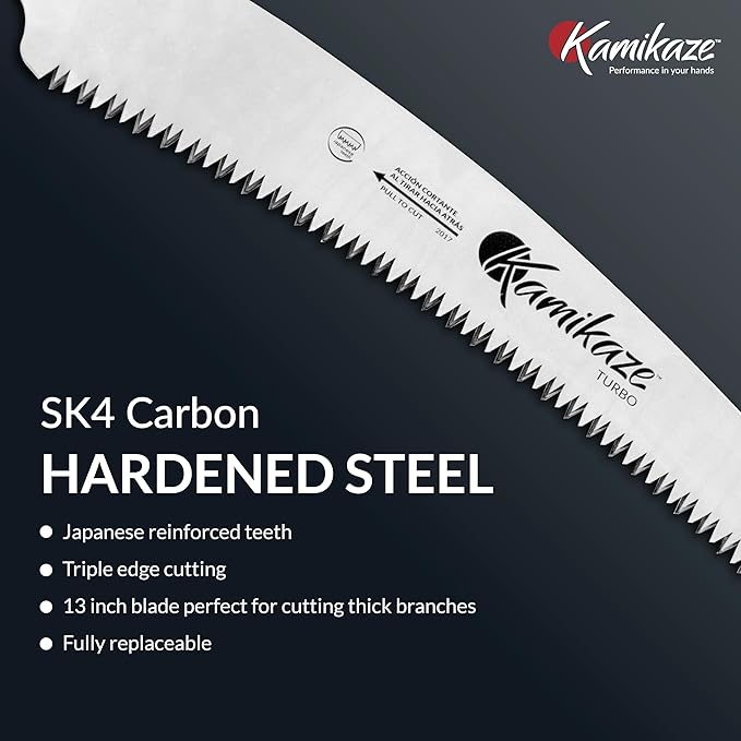 EZ Kut Kamikaze Saw Curved Blade with Scabbard - 19.3 Inch Heavy Duty Pruning - Carbon Hardened Steel Japanese Technology- Best Pruning Saw for Tree Trimming