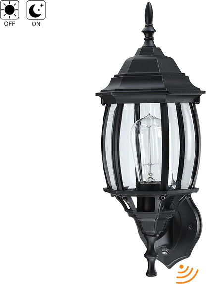 16.8 Inch Outdoor Porch Light Dusk to Dawn, Black Outside Lights for House Outdoor Exterior Wall Sconce with Dusk to Dawn Sensor, Black Wall Lantern for Porch Garage,Front Door,E26