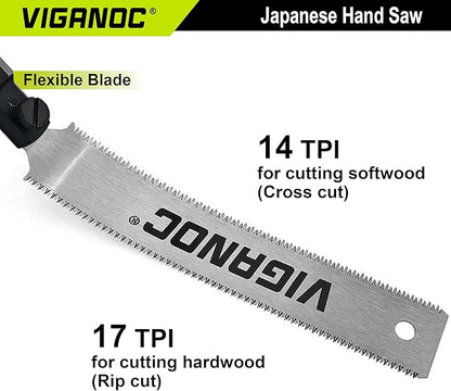 Japanese Hand Saw 180mm(7") Double-sided Pull Saw, Flush Cut Handsaws, Fine Cuts, SK5 Flexible Blade, 14/17 TPI