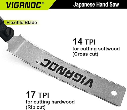Japanese Hand Saw 180mm(7") Double-sided Pull Saw, Flush Cut Handsaws, Fine Cuts, SK5 Flexible Blade, 14/17 TPI