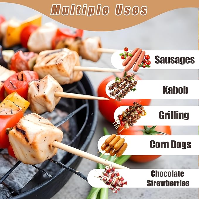 150PCS 16" Bamboo Skewers Sticks for Barbecue Smores Marshmallows Chocolate Fountain Plant Stakes Fruit and Crafting,Φ=4mm