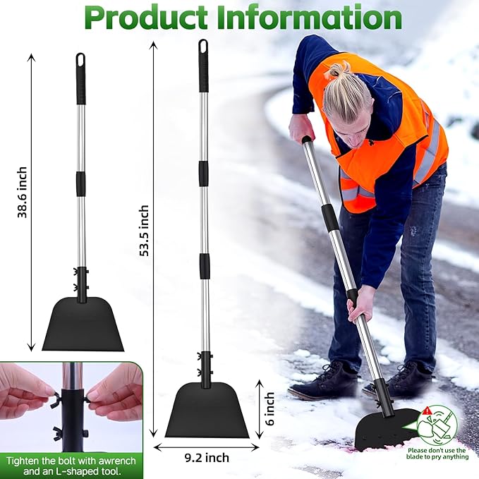 DEMARRE Metal Snow Shovel 54”, Heavy Duty Floor Scraper & Ice Scraper, Flat Shovel for Driveway Sidewalk Garden Deck, Manual Push Plow for Snow Ice & Weed Removal, Back-Friendly Tool for Seniors
