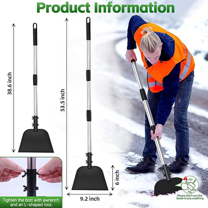 DEMARRE Metal Snow Shovel 54”, Heavy Duty Floor Scraper & Ice Scraper, Flat Shovel for Driveway Sidewalk Garden Deck, Manual Push Plow for Snow Ice & Weed Removal, Back-Friendly Tool for Seniors