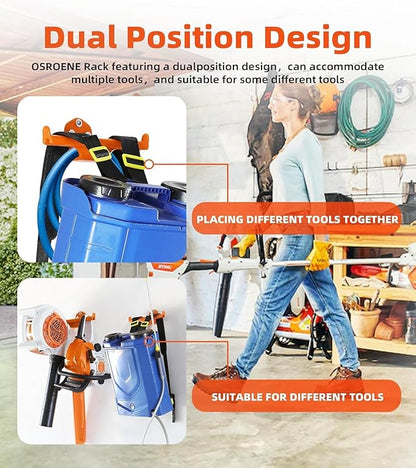 Backpack Leaf Blower Hanger with Tube Hook, 2 Pack Backpack Sprayer Wall Mount, Heary Duty Chainsaw Wall Mount Stand Accessories Garage Organization Storage