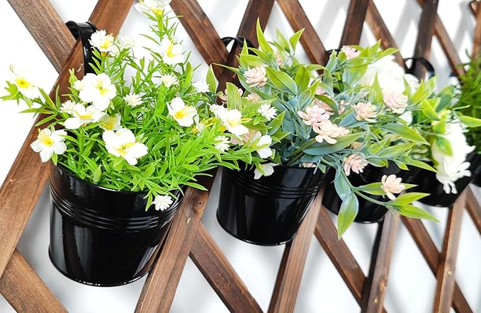 4 Pack Black Railing Planter, 6 Inch Metal Hanging Planters for Outside Balcony Rails Fence with Detachable Hooks, Flower Pots Outside for Garden Patio (Black, Pack of 4)