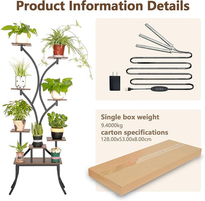 Plant Stands Indoor With Grow Light For Indoor Plants Multiple - 62" Tall Indoor Shelf With Anti-Tipping Device, Black Metal Flower Holder Rack