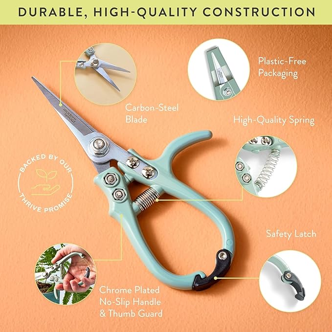 Modern Sprout Pruning Shears - Herb Snipping Scissors- Lightweight Gardening Tools W/Easy Lock - Flower Cutter Garden Shears - Carbon Steel Blade + Plastic-Free Reusable Holster (Multicolor, 12 Pcs)