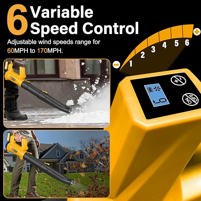 Leaf Blower, 20V Leaf Blower Cordless with 2 X 6.0Ah Batteries and Charger Included, 540CFM 170MPH & 6 Speed Mode, Handheld Electric Leaf Blower for Lawn Care, Yard, Garden and Dust