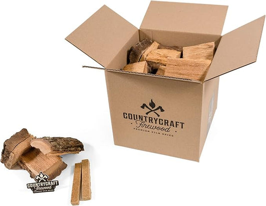 Kiln-Dried Red Oak Bark Bit Chunks Cooking Wood – Sustainably Sourced Firewood and BBQ Wood for BBQs, Grills & Smokers – 10 lbs, Made in The USA with 2 Firestarters