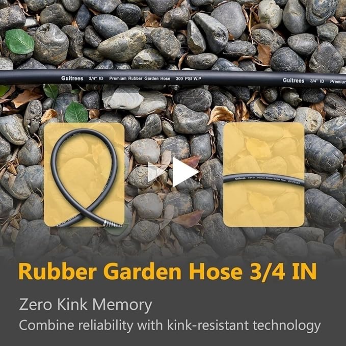 Garden Hose 150FT x 3/4”, Heavy Duty Rubber Hose, Water Hose with Five Layered Braiding, Male Female Fittings, 1000PSI Burst, 200PSI Working (Black)