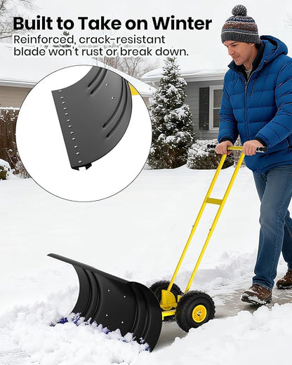 36” Snow Shovel for Driveway,Heavy Duty Wheeled Rolling Shovels 5 Position Angled Blade, Ergonomic Handle & Rubber Wheels for Efficient Snow Removal, Snow Plow for Doorway,Driveway and Sidewalks