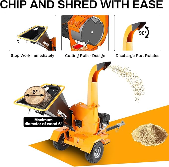 6" Gas Powered Wood Chipper 420cc 15HP Gasoline Engine Leaf Branch Shredder Mulcher Heavy Duty Woodchipper Multi-Function with Towbar & Stop Bar