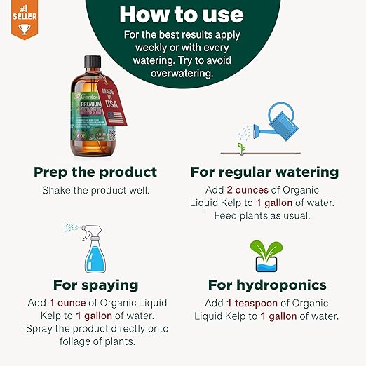 GARDENERA Premium Organic Seaweed & Kelp Superfood for Mandarine Plants - 8 oz - Liquid Kelp Fertilizer Concentrate (Makes 45 Gallons)