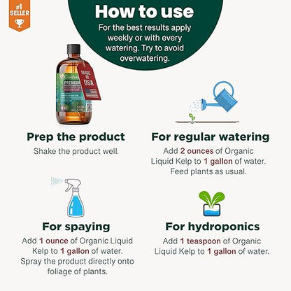 GARDENERA Premium Organic Seaweed & Kelp Superfood for Jade Plants Plants - 8 oz - Liquid Kelp Fertilizer Concentrate (Makes 45 Gallons)