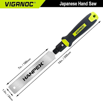 Japanese Hand Saw 180mm(7") Double-sided Pull Saw, Flush Cut Handsaws, Fine Cuts, SK5 Flexible Blade, 14/17 TPI