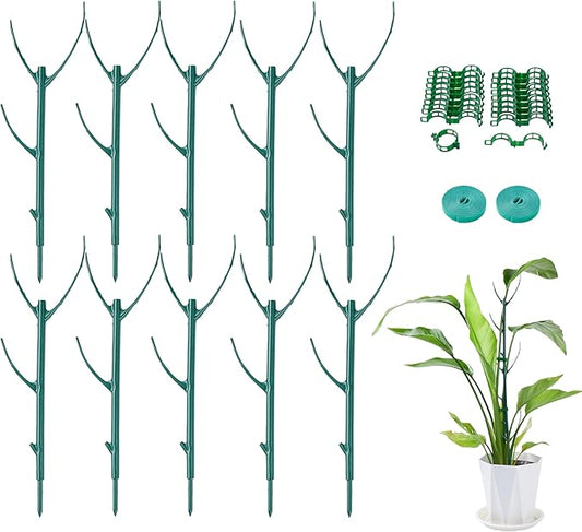 Adjustable Plant Support Stakes,Stackable Plant Support Pole with Garden Ties and Clips, Suitable for Monstera,Climbing Plants and Indoor Outdoor Plants (10 Pack)
