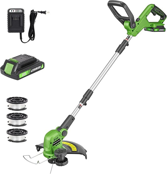 20V Cordless Weed Wacker, 12" Weedeaters on Wheels, 2.0Ah Compatible CURECURE 20V Battery, 8800PRM Powerful Motor, 3-in-1 Versatile Design, Auto Line Feed, 4.6 LBS
