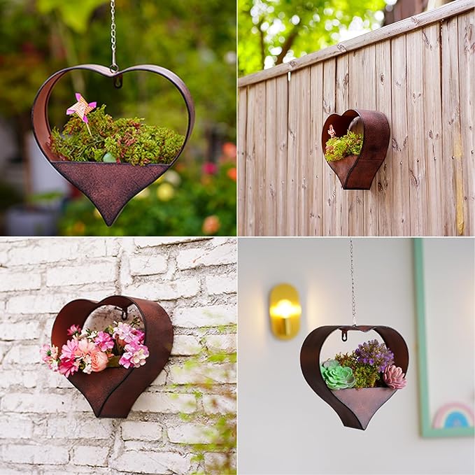 Metal Hanging Planters for Indoor & Outdoor Plants - Heart Shaped Planters for Wall or Window,Garden Patio or Indoor Decor for Women(Cooper)