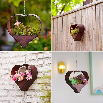Metal Hanging Planters for Indoor & Outdoor Plants - Heart Shaped Planters for Wall or Window,Garden Patio or Indoor Decor for Women(Cooper)