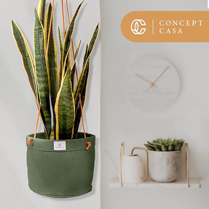 Waxed Canvas Handmade Hanging Planter for Indoor/Outdoor Plants, Hanging Basket Plant Holder Forest Green with Hook