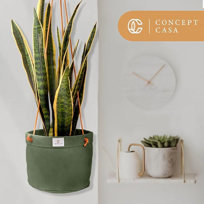 Waxed Canvas Handmade Hanging Planter for Indoor/Outdoor Plants, Hanging Basket Plant Holder Forest Green with Hook