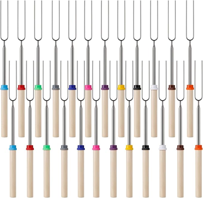 24 PCS Marshmallow Roasting Sticks, Telescoping Smores Sticks for Open Fire Pit, 32 Inch Long Marshmallow Toasting Barbecue Forks Smores Skewers for Campfire Camping Hotdog Hot Dog Bonfire Grill