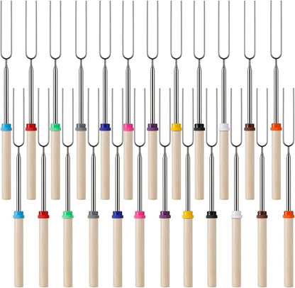 24 PCS Marshmallow Roasting Sticks, Telescoping Smores Sticks for Open Fire Pit, 32 Inch Long Marshmallow Toasting Barbecue Forks Smores Skewers for Campfire Camping Hotdog Hot Dog Bonfire Grill