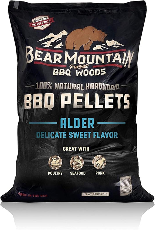Bear Mountain All Natural Wood Pellets for Smoker, Grill & BBQ, 20 Lbs, Alder - Premium Hardwood Barbecue Pellet Accessories for Indoor and Outdoor Grilling