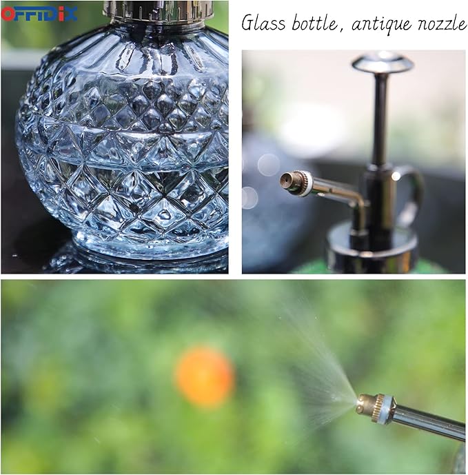 OFFIDIX Plant Mister, Vintage Glass Spray Bottle, Flower Mister 300ML Small Watering Can with Plastic Top Pump, Spray Bottle for Garden, Plants, Cleaning (Gray)