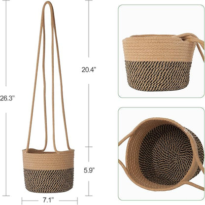 Hanging Planter Basket 2 Pack Jute Hanging Plant Holder Handmade Boho Plant Hangers Rope Woven Hanging Plant Holder Modern Storage Organizer Plant Hangers for Indoor Home Decor
