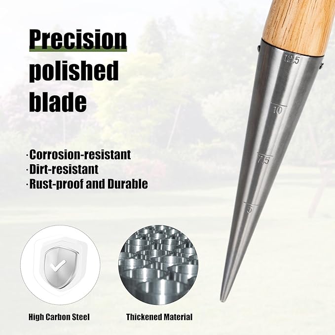 FLORA GUARD Hand Dibber Garden Tool, Seed Planter Tool with Wood Handle for Sowing Seed - 5" Seed Dispenser for Planting Steel Garden Dibber, Transplanting Plants,Planting Bulb,Digging