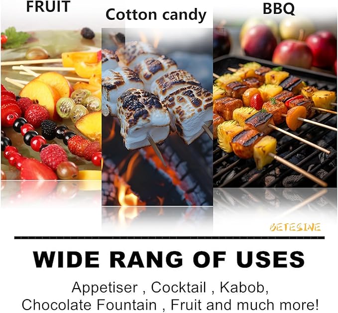 BETESINE 6.3mm Thick Bamboo Marshmallow Roasting Sticks, 24 Inch Extra Long Wooden S'mores Sticks for Fire Pit, BBQ, Camping, Sausage, Marshmallow Skewers – 100 PCS