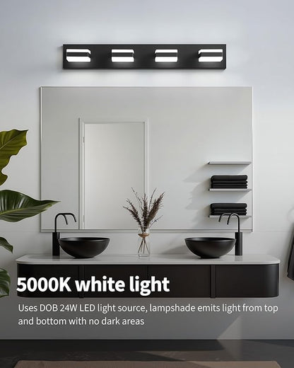 Bathroom Lighting Fixtures Over Mirror, 4 Light Bathroom Vanity Light Fixtures with Cool White 5000K, Matte Black LED Modern Vanity Wall Lights for Bath, Dressing Room, Restroom, 29.5 inch
