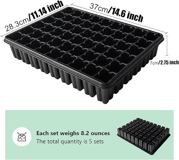 54 Cell Seed Starter Trays, 2.8" Deep Plug Tray Seedling for 1015 Nursery Tray, Super Thick Reusable Trays for Easy Transplantation (11.14inch ×14.6 inch, 5-Pack)