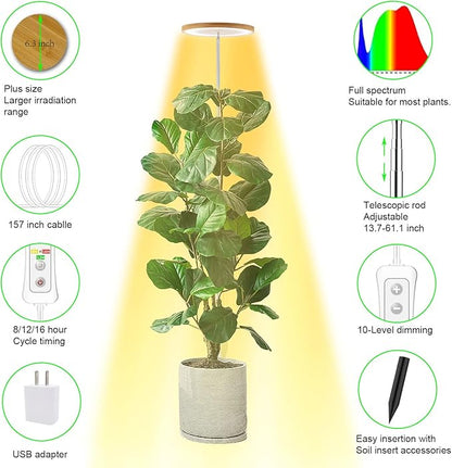 yadoker Plant Grow Light, LED Growing Light Full Spectrum for Indoor Plants,Height Adjustable, Automatic Timer, 5V Low Safe Voltage,Idea for Large Plant Light