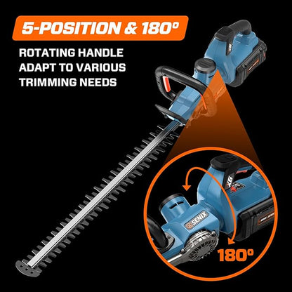 SENIX X6 60V Max* Battery Powered 26" Cordless Hedge Trimmer with Brushless Motor, Double-Sided Dual Action Blades, 1-1/4" Cutting Capacity, 3.0 Ah Lithium-ion Battery & Charger Included (HTX6-M1)