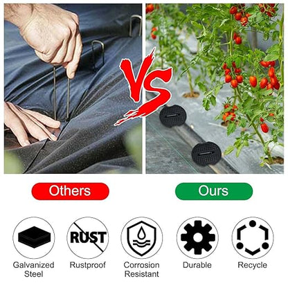 Finderomend 100 Pack Landscape Staples and 100 Pack Gaskets,11 Gauge 12" Galvanized Steel Garden Staples with Black Pads Turf Staples for Weed Barrier Grass