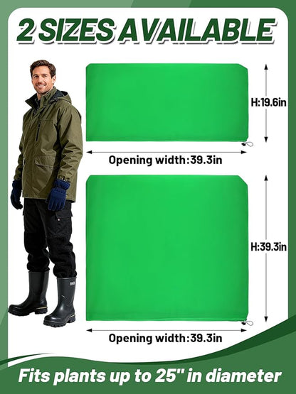 ANPHSIN 12 Pcs Plant Covers Freeze Protection - 19.6in x 39.3in Winter Shrub Plant Protection Bags, Frost Blankets Cloths with Drawstring for Outdoor Garden Rose Bush Plants, Green