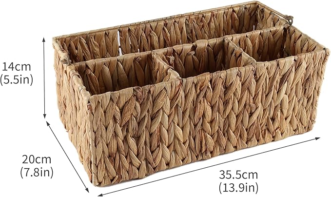 Garden Tools Woven Basket,Garden Tool Organizer with Handle,Wicker Storage Basket with 4 Compartments,Pruning Shears,Gloves,Shovel,Gardening Gifts for Women Men,14" L X 8" W X 5.5" H