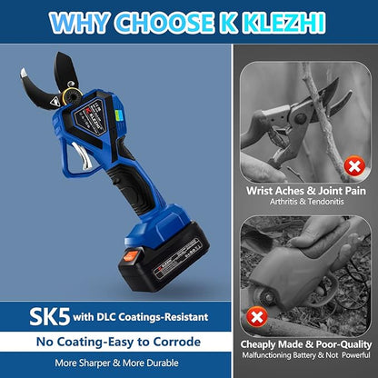 Cordless Electric Pruning Shears with Colorful LED Dispaly,Cut capacity of 32mm / 1.26inches, 2 x 2 Ah Lithium Rechargeable Battery 8-10 Working Hours Blue