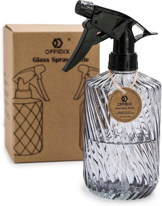 OFFIDIX Fine Mist Plant Mister,Handheld Pressure Glass Spray Bottles,0.45L/15.22oz Watering Can with Adjustable Nozzle for Outdoor Indoor Gardening and Cleaning Work(Diagonal Gray)