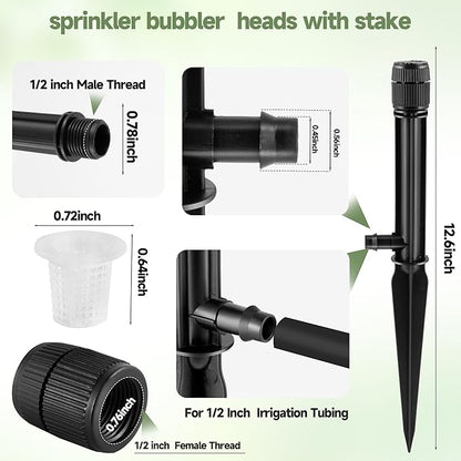 10 Pack Sprinkler Bubbler Heads with Stake Adjustable Water Flow Irrigation Spray Emitters Sprinkler Heads with Stake for 1/2 Inch Irrigation Tubing for Tree,Shrubs,Garden Watering System