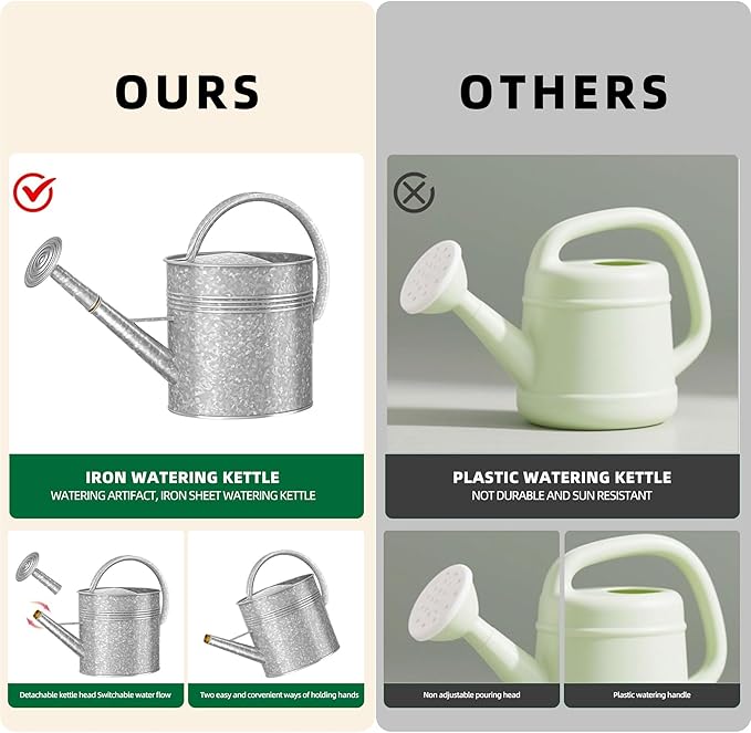 2.5 Gallon Metal Watering Can, Galvanized Watering Can for Outdoor Indoor Plants, Large Water Can for Plants and Garden Flower