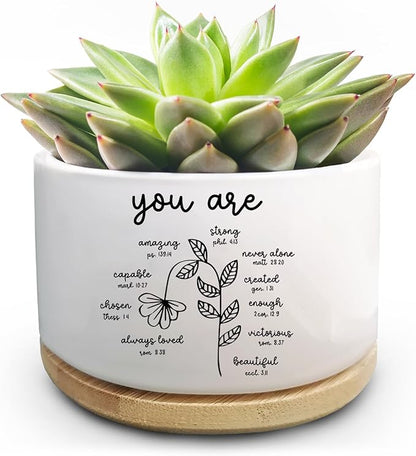 Christian Religious Gifts for Women, Succulent Plant Pot, Cactus Flower Planter Gifts, Inspirational Motivational Gifts for Women Friend, Plant Pots for Office Desk Table Shelf (No Plants)