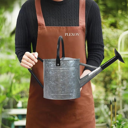Plexon 1 Gallon Metal Watering Can Outdoor, Flower Plant Gardening Garden Large Galvanized Watering Can Pot Pitcher, Steel Black Handles and Removable Spray Spout