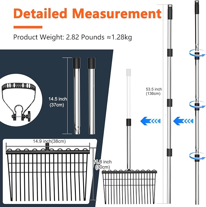 Pitch Forks for Garden with 18 Tines, 53" Non-Slip Adjustable Steel Handle, Durable Broadfork for Turning Mulch and Hay, Gardening Pitchfork with Universal Extension Handle Attachment For Licorice