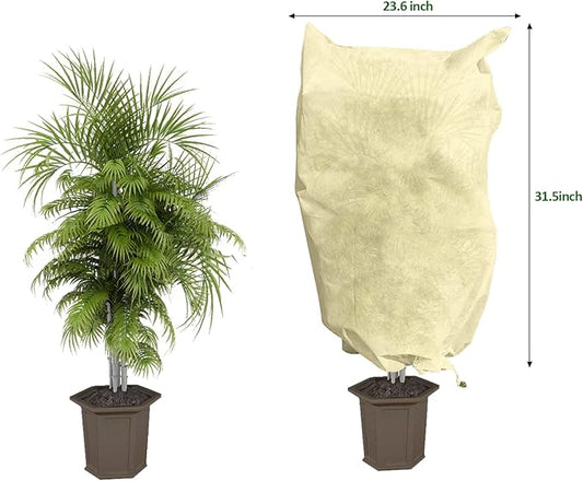 EAONE 12 Pack Plant Covers Freeze Protection, 24x32'' Winter Frosts Cloth for Outdoor Plants, Reusable Frost Blankets Drawstring Bags for Cold Freeze Sun Protection Bird Insect Prevention,Beige