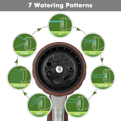 RESTMO Garden Hose Nozzle, Heavy Duty Metal Water Hose Nozzle with 7 Adjustable Spray Patterns, High Pressure Hand Sprayer with Flow Control, Best for Watering Plant & Lawn, Washing Car & Pet, Brown