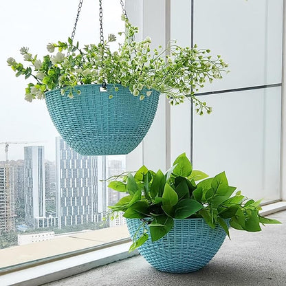 Hanging Planters for Outdoor Plants 8/10 Inch, 4 Packs Hanging Flower Pot Indoor with Drainage Holes, Self-Watering Hanging Basket Perfect for Home, Office and Garden (Sky Blue)